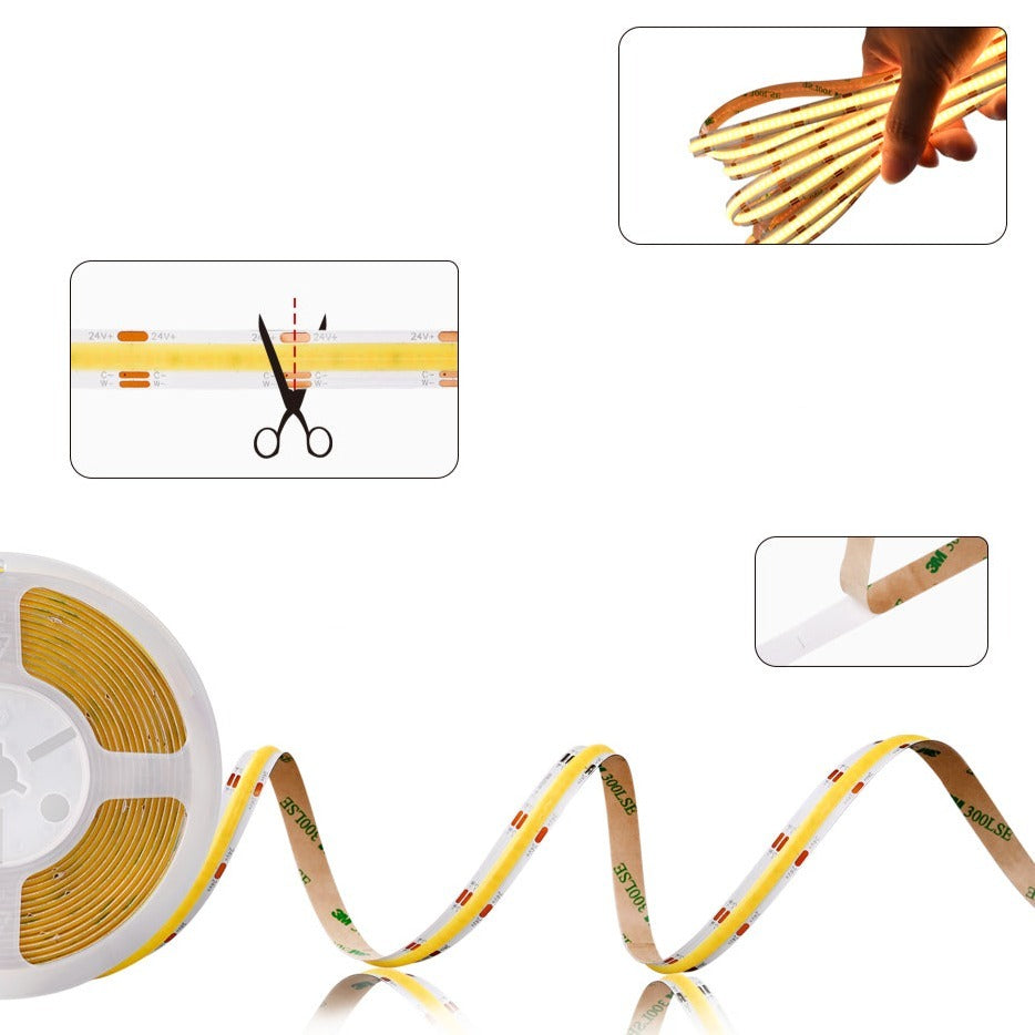 5m COB CCT LED Strip 12/24V 608 LEDs/m